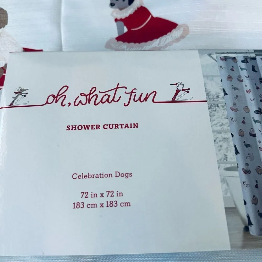 Christmas Dog Print Holiday Christmas Fabric Shower Curtain